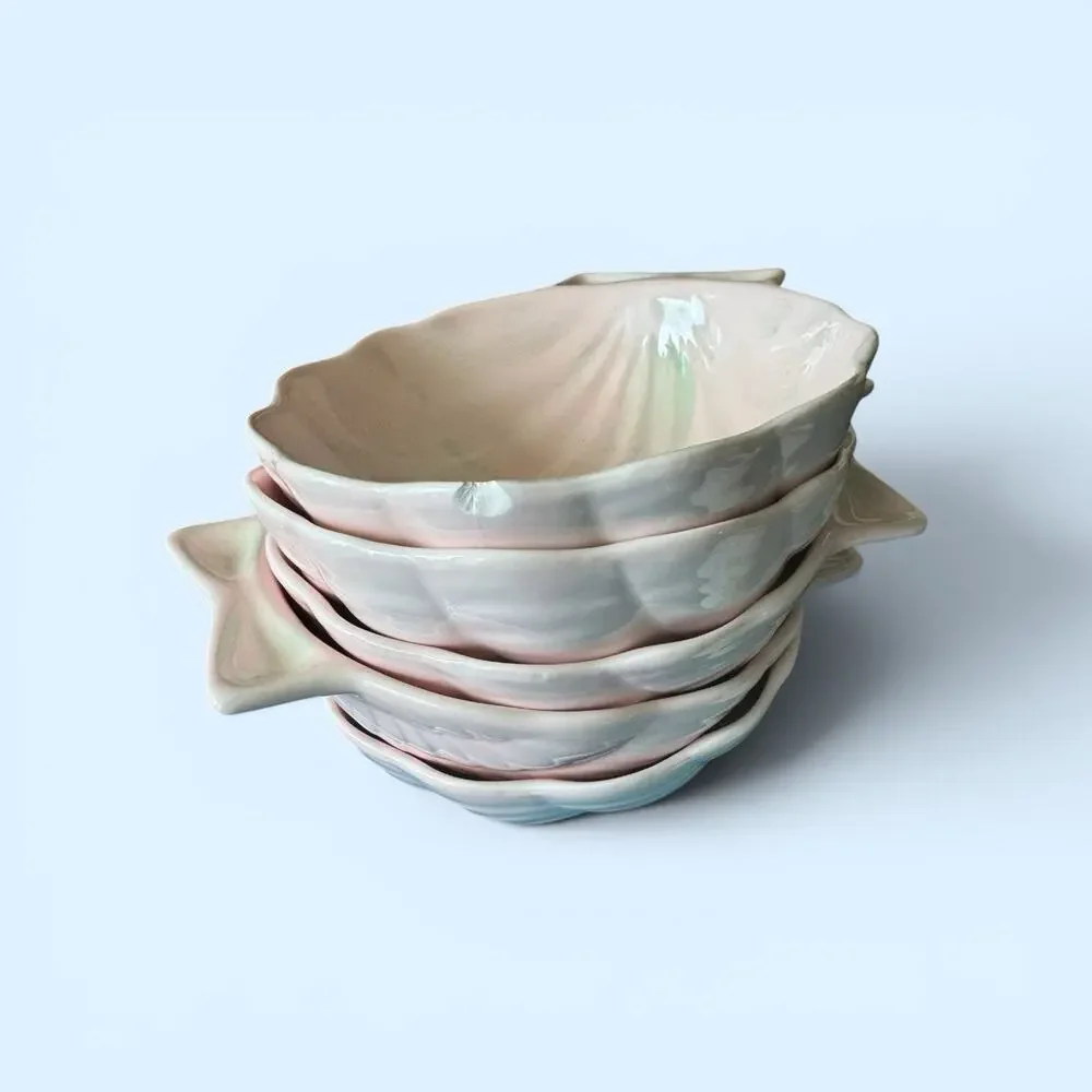 5 Vintage Knobler Japan Pink With Green Brushing Shell Shape Bowls
